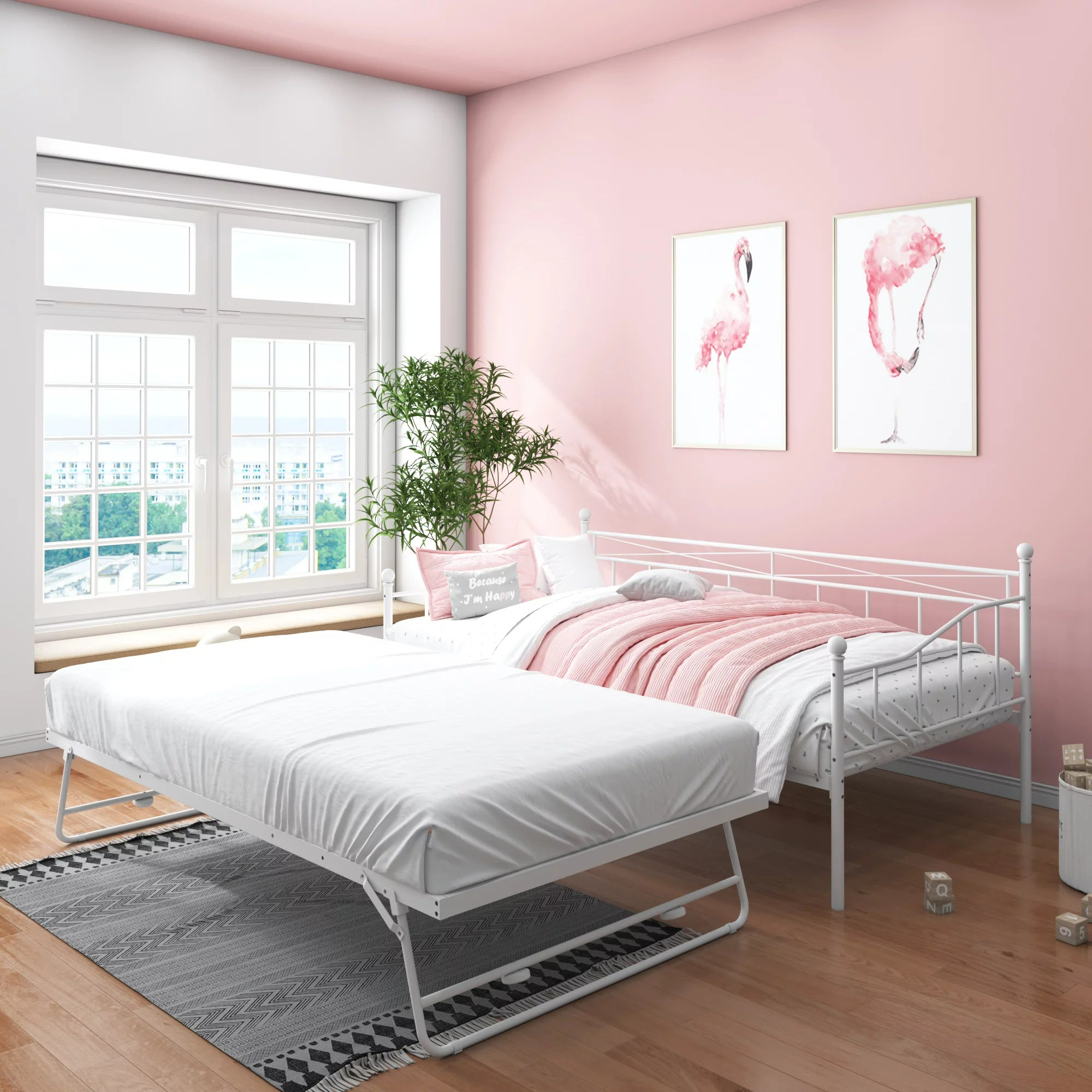 Premium Daybed Metal Bed, Twin Size Bed with Trundle, Daybed and Roll Out Trundle for Kids Room Guest Room Apartment, Easy Assembly, Mattresses Sold Separately - Black