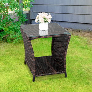 Outdoor Side Table, PE Rattan Patio Side Table, Wicker Square End Side Table, Small Outdoor Side Tables Garden Patio Furniture Deck Table