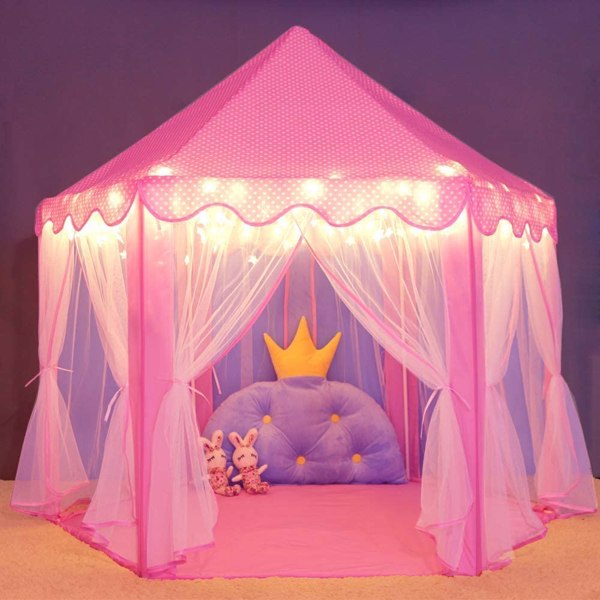 Outdoor Indoor Portable Folding Princess Castle Tent (LED Star Lights)