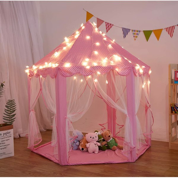 Outdoor Indoor Portable Folding Princess Castle Tent (LED Star Lights)