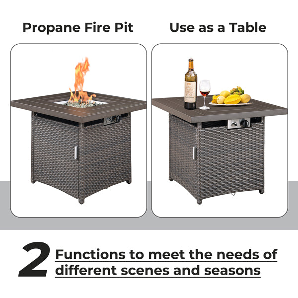 Gas Fire Pit Table 28 inch 50,000 BTU Square Outdoor Propane Fire Pit Table Brown