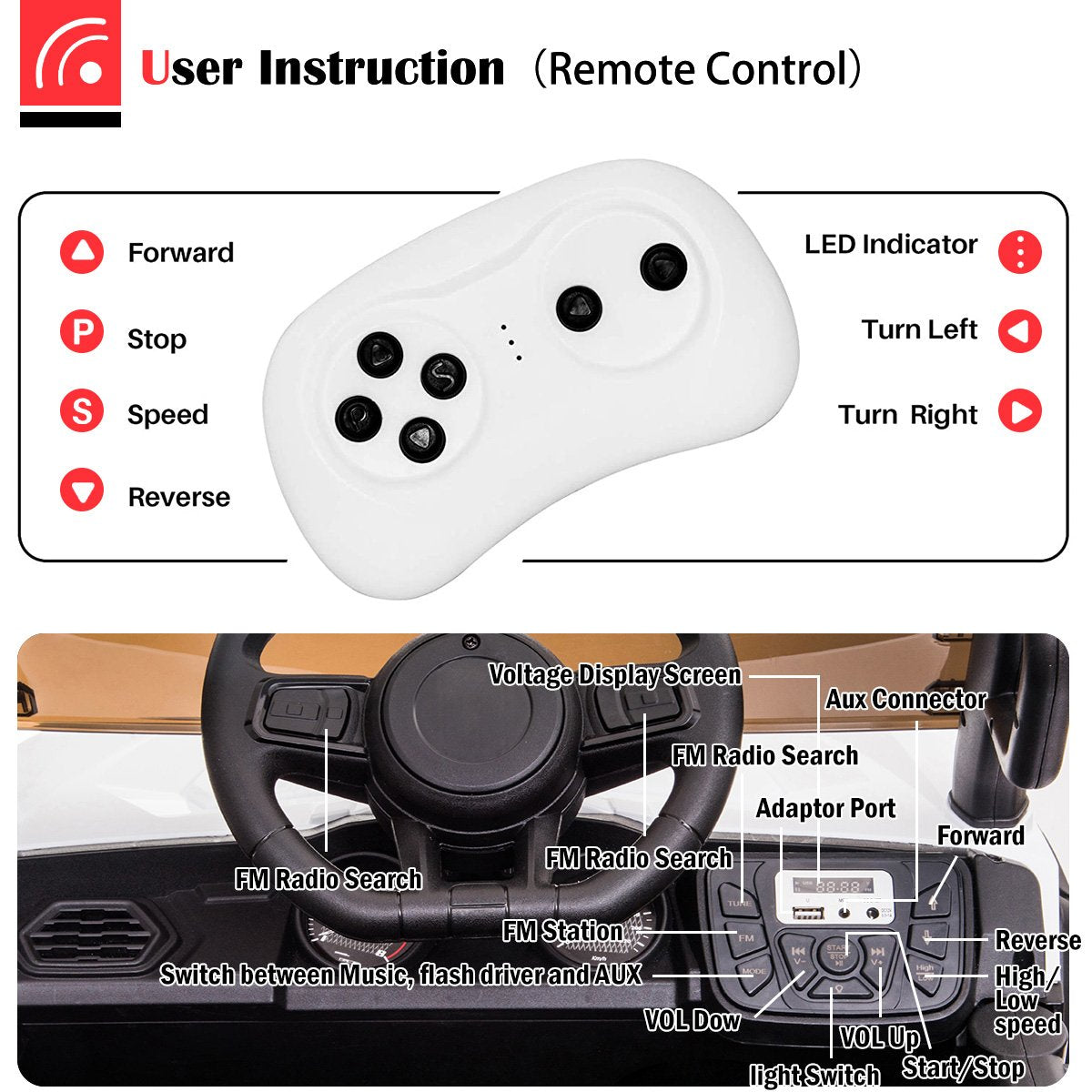 Enyopro™ Black Off-road Utv With Roof Kids Cars 12v Kids Toys