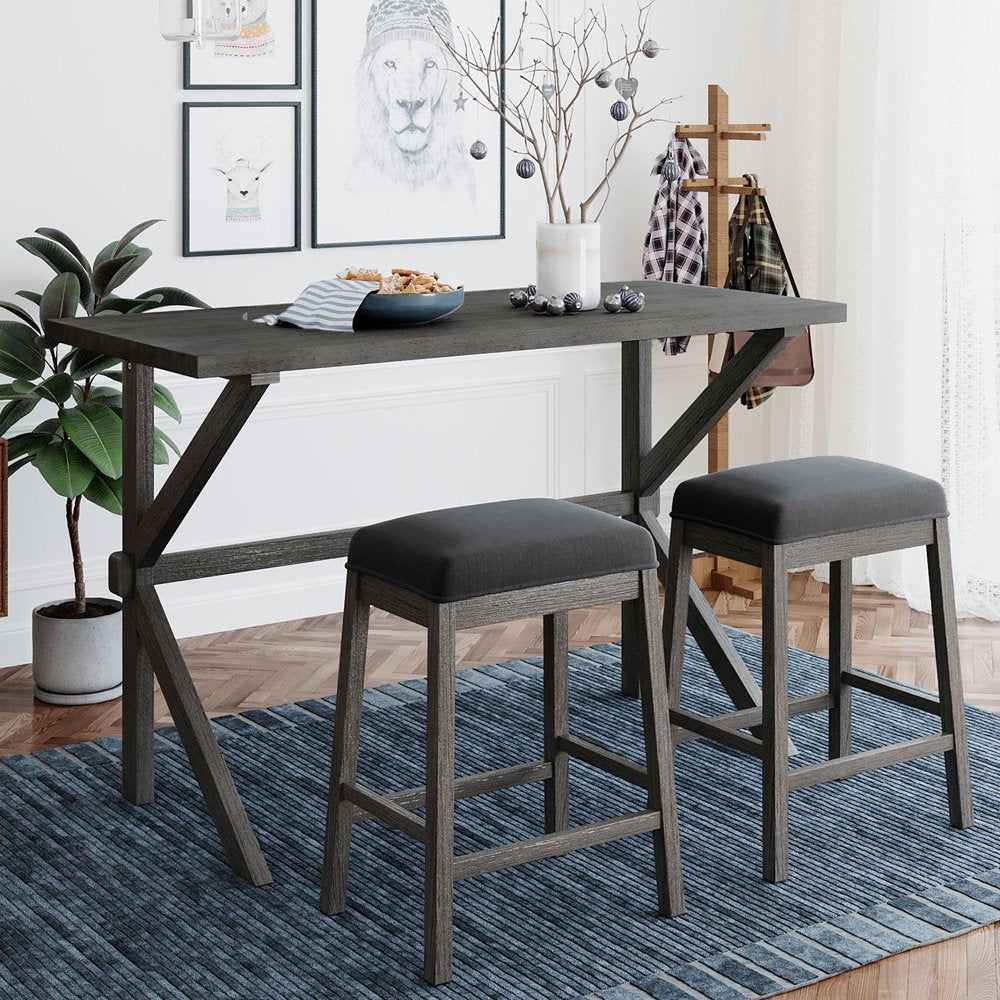Small Kitchen Table Set for 3, Modern Dining Room Table Set with 3 Stools, Extra Long Bar Table Set, Wooden Pub Table, and Chairs Set, Saving Space Patio Restaurant Bistro Table Set, Brown