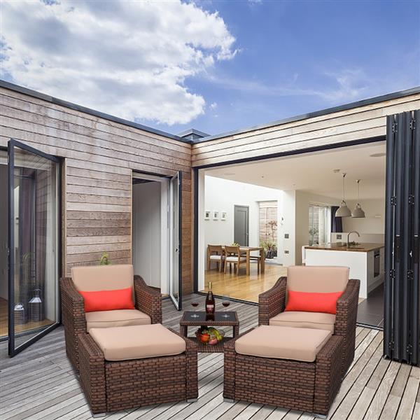 Wide Rattan Double Contiguous Rattan Five-Piece Suit 2 Single 2 Pedals 1 Double Coffee Table