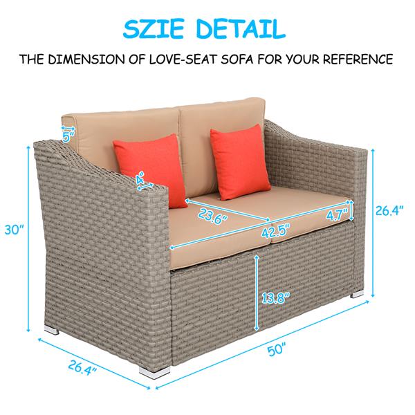 Wide Rattan Double Contiguous Rattan 4-Piece Suit 1 Double 2 Single 1 Double Coffee Table Gray