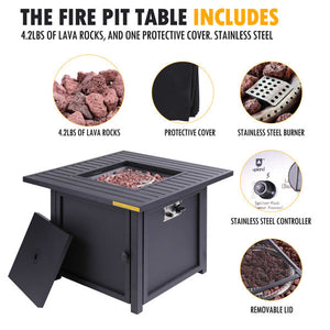 28” Gas Fire Pit Table 50,000 BTU Square Outdoor Gas Firepits Black