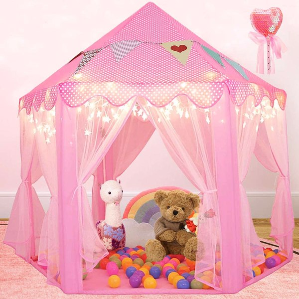 Outdoor Indoor Portable Folding Princess Castle Tent (LED Star Lights)