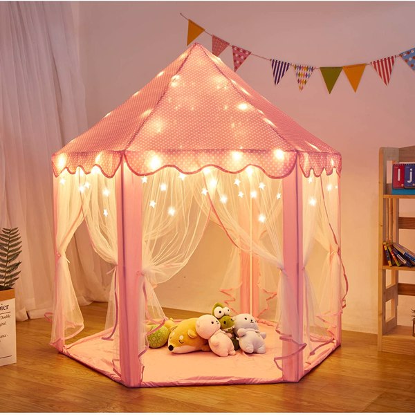 Outdoor Indoor Portable Folding Princess Castle Tent (LED Star Lights)