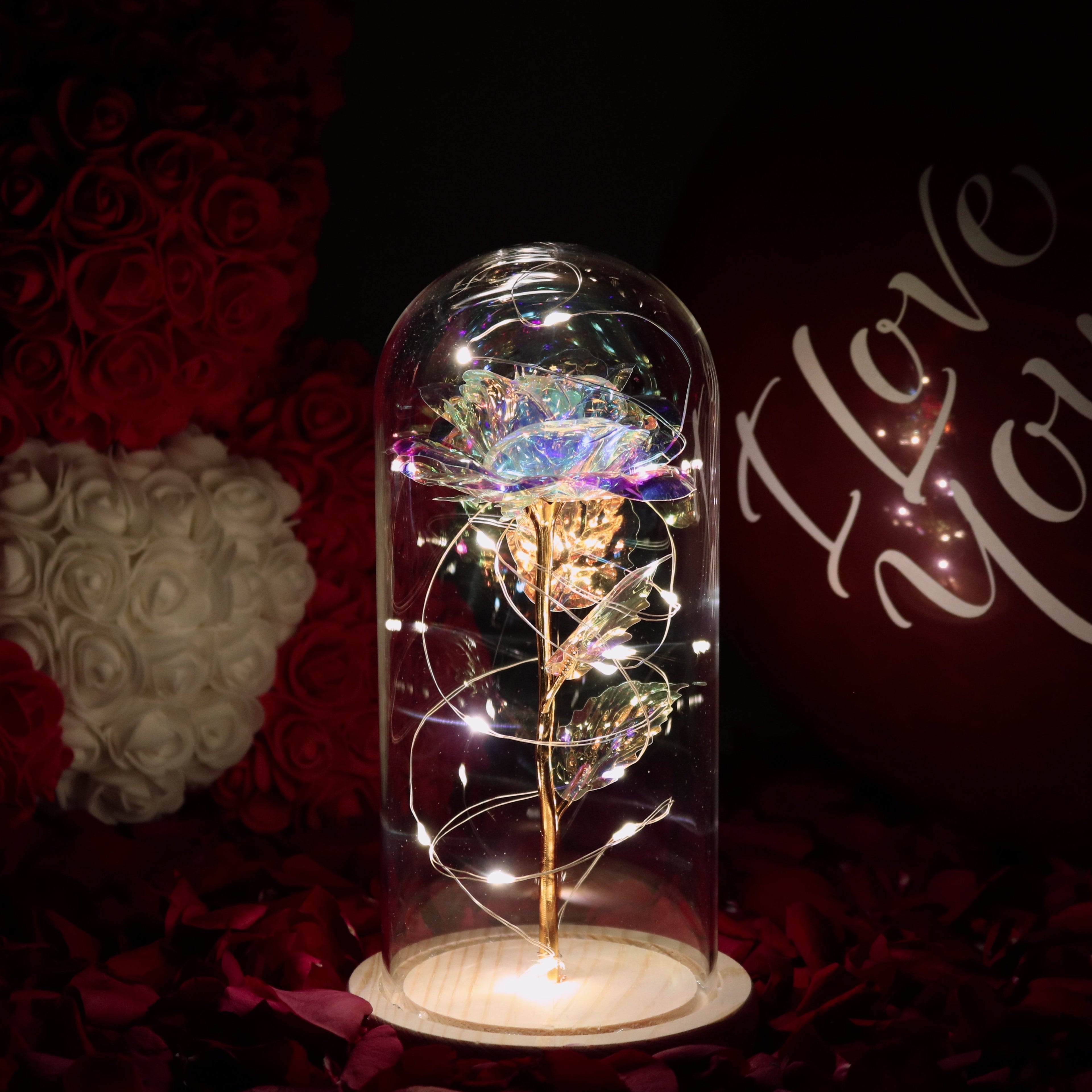 Best Gift - Led glass cover gold leaf rose immortal flower