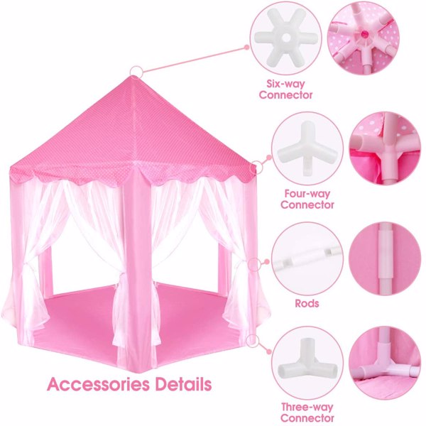 Outdoor Indoor Portable Folding Princess Castle Tent (LED Star Lights)