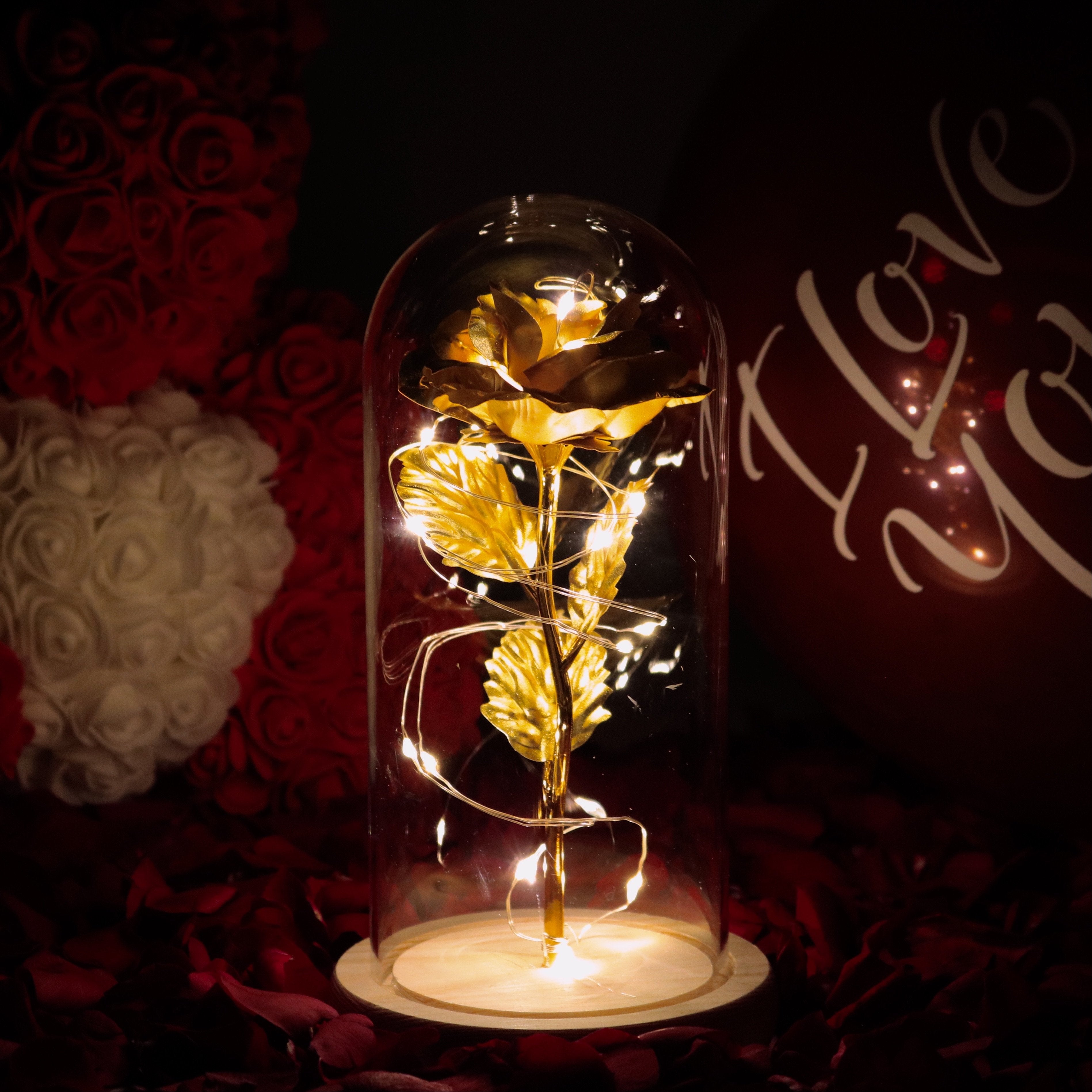 Best Gift - Led glass cover gold leaf rose immortal flower