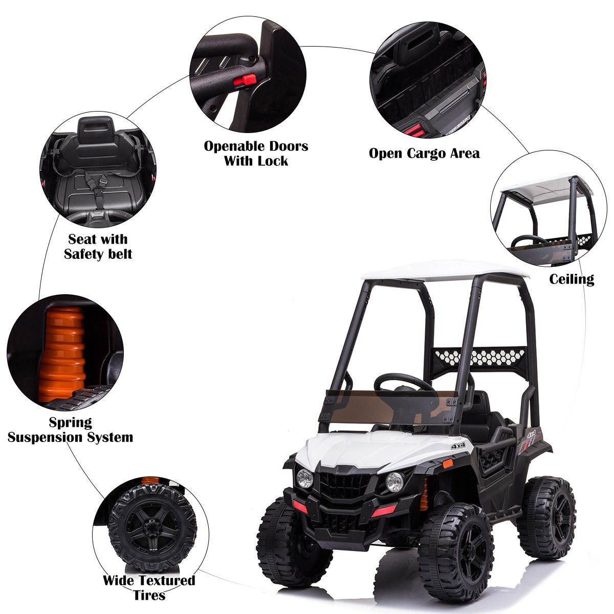 Enyopro™ Black Off-road Utv With Roof Kids Cars 12v Kids Toys