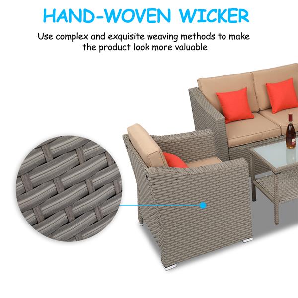 Wide Rattan Double Contiguous Rattan 4-Piece Suit 1 Double 2 Single 1 Double Coffee Table Gray