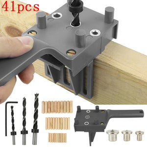 1-44pcs Wood Doweling Jig Handheld Pocket System 6/8/10mm Drill Bit