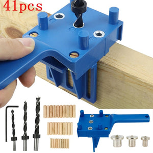 1-44pcs Wood Doweling Jig Handheld Pocket System 6/8/10mm Drill Bit