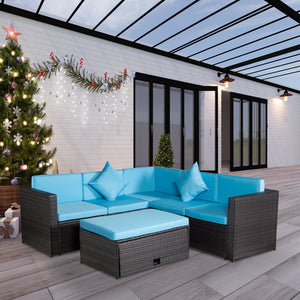 4 Pieces Patio Sofa Set, Outdoor Sectional Furniture Set, All-Weather Patio Conversation Set with Tempered Glass Table